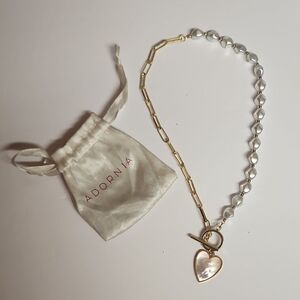 Adornia Macys yellow gold plated chain and faux pearl toggle heart necklace. WOW